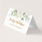 Floral en Greenery Gold Script met QR Code White Visitekaartje (Voorkant)