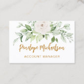 Floral en Greenery Gold Script met QR Code White Visitekaartje (Voorkant)