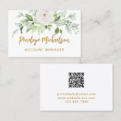 Floral en Greenery Gold Script met QR Code White Visitekaartje (Voorkant / Achterkant)