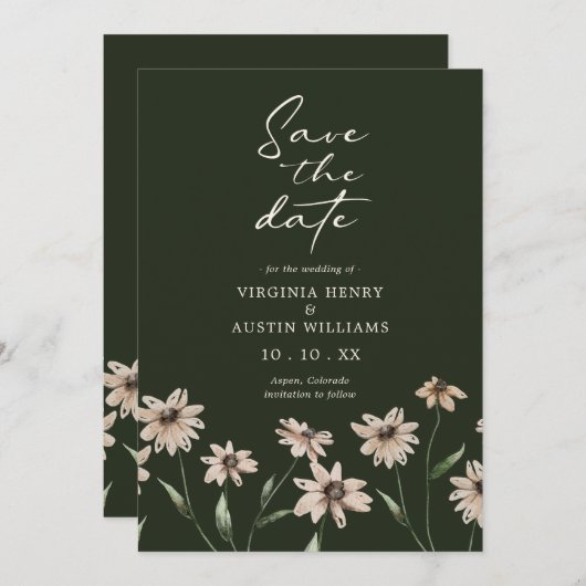Floral en groen save the date (Voorkant / Achterkant)