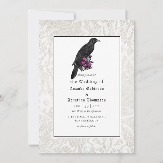 Floral en Lace Gothic Wedding Kaart (Voorkant)