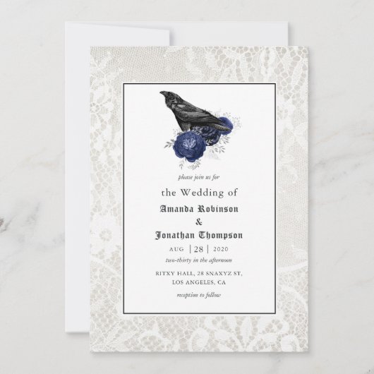 Floral en Lace Gothic Wedding Kaart (Voorkant)