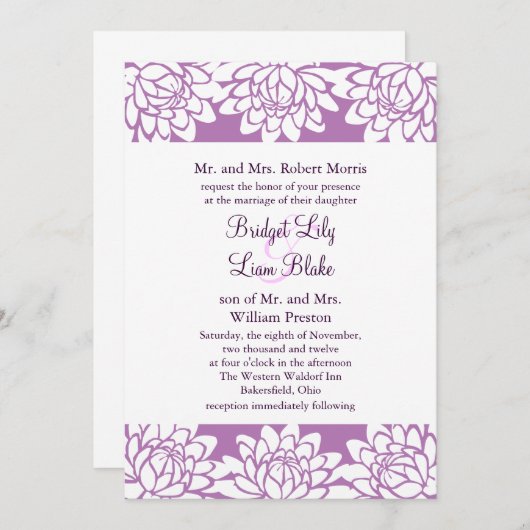 Floral en Modern Wedding Uitnodiging (Voorkant / Achterkant)