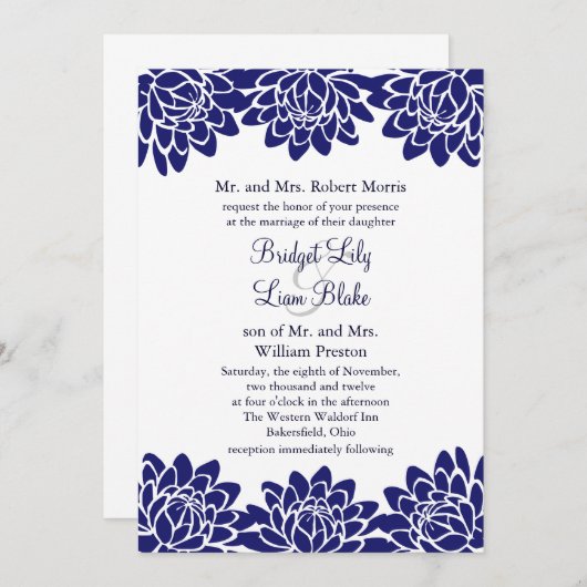 Floral en Modern Wedding Uitnodiging (Voorkant / Achterkant)