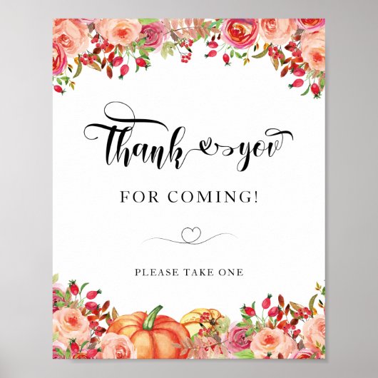 Floral en oranje pompoen Dank u voor uw komst Poster (Voorkant)