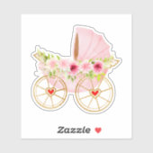 Floral en roze baby stroller sticker (Vel)