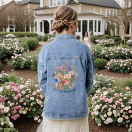 Floral en slogan denim jacket