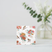 Floral en Sparrow Vierkante Visitekaartje (Staand voorkant)