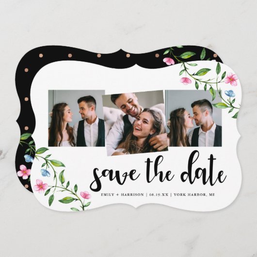 Floral en Stippen bruiloft Save The Date (Voorkant / Achterkant)