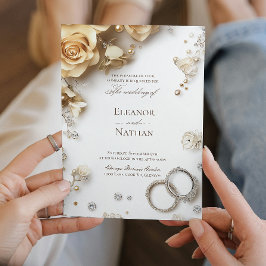 Floral en Twee Trouwringen Sophisticated Kaart