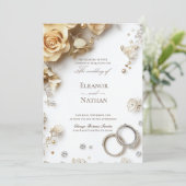 Floral en Twee Trouwringen Sophisticated Kaart (Staand voorkant)