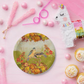 Floral en vogels, Oranje, geel, rood groen ompakke Papieren Bordje (Feest)