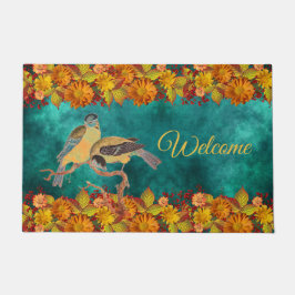 Floral en vogels Oranje, rood, geel, Blauwgroen, A Deurmat