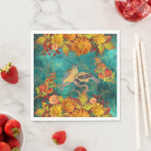Floral en vogels Oranje, rood, geel, Blauwgroen pa Servet (Insitu)