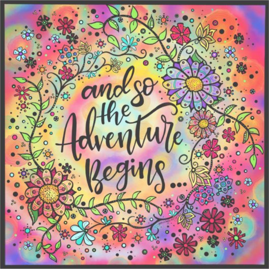  Floral En zo begint het avontuur roze Sticker (Voorkant)