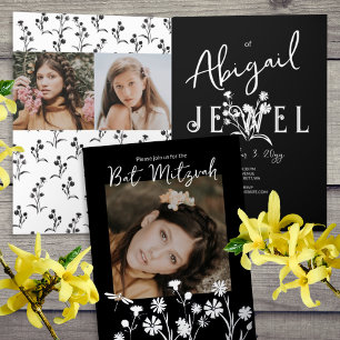  floral en zwart, foto van Bat Mitzvah Folie Wenskaart