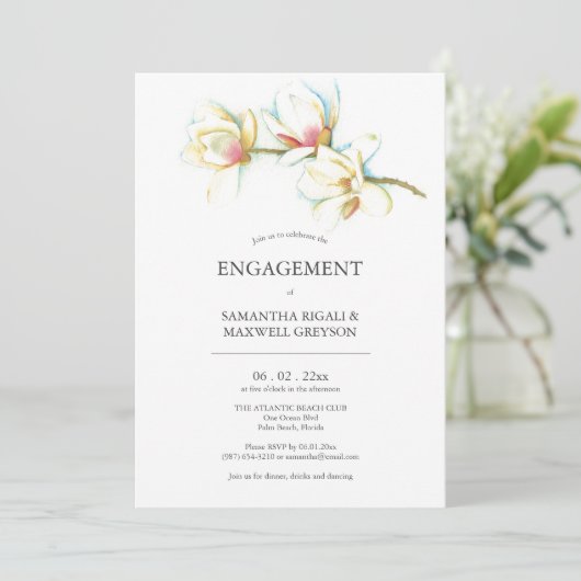 Floral Engagement Party Invitations Waterverf Kaart (Staand voorkant)