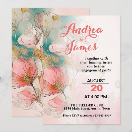 Floral Engagement Party Kaart (Voorkant / Achterkant)