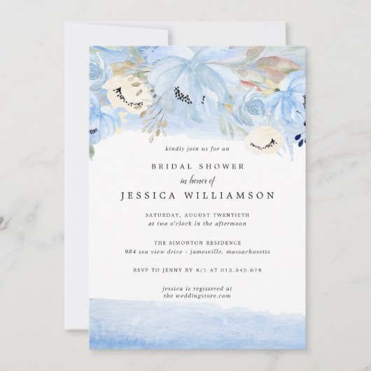 Floral Engagement Party voor blauwe en goudWaterve Kaart (Voorkant)