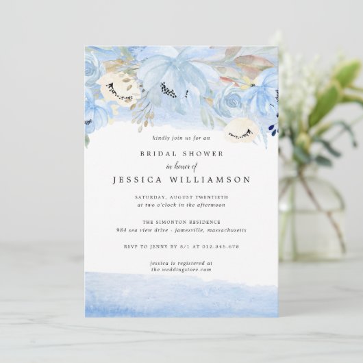 Floral Engagement Party voor blauwe en goudWaterve Kaart (Staand voorkant)