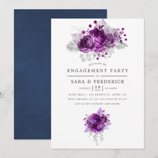 Floral Engagement Party voor de Waterverf van Plum Kaart (Voorkant / Achterkant)