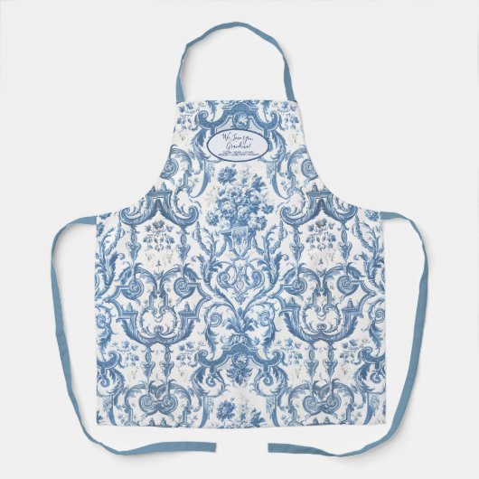 Floral English Garden Blue en White Grandmoeder Schort (Voorkant)