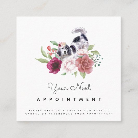 Floral English Setter Dog Appointinder Vierkante Visitekaartje (Voorkant)