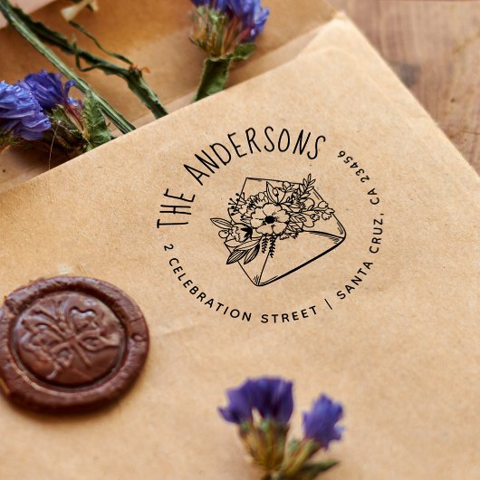 Floral Envelope | Aangepast naam en retouradres Zelfinktende Stempel
