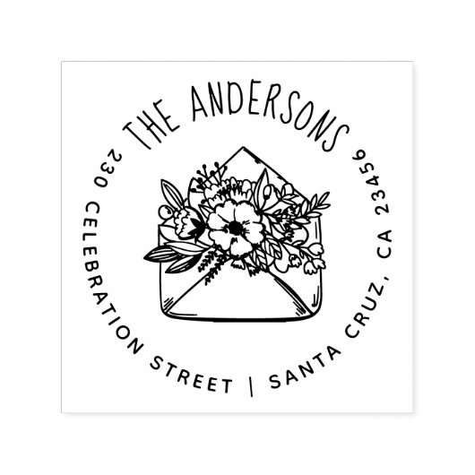 Floral Envelope | Aangepast naam en retouradres Zelfinktende Stempel (Design)