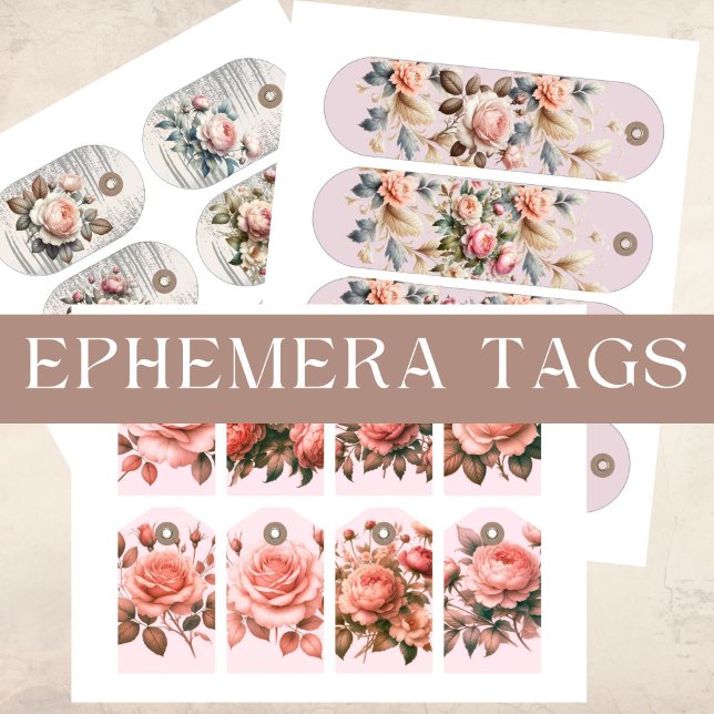Floral Ephemera Decoupage Scrapbook Junk Journal (Vintage Floral Decoupage Ephemera tags, ideal for scrapbooking and paper crafts )