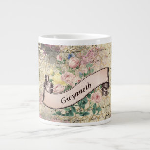 Floral Ephemera met Beehive Pattern en Name Grote Koffiekop