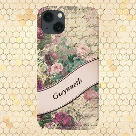 Floral Ephemera met roze monogram lintje Case-Mate iPhone Case
