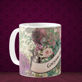 Floral Ephemera met roze monogram lintje Koffiemok