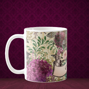 Floral Ephemera met roze monogram lintje Koffiemok