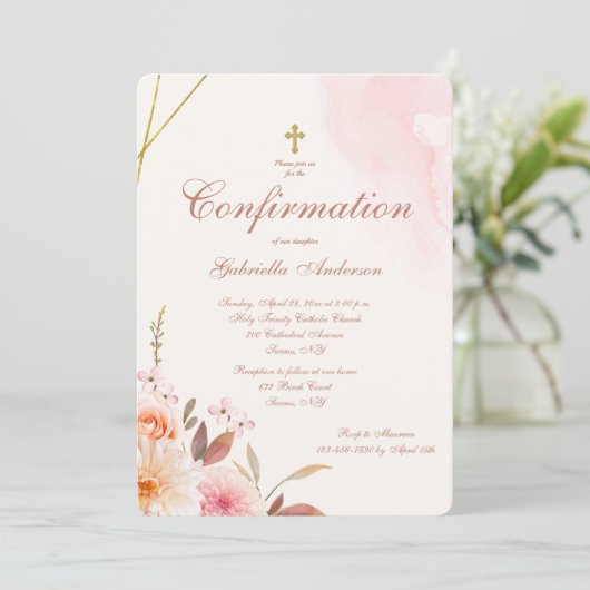 Floral Essence religieuze uitnodiging (Staand voorkant)