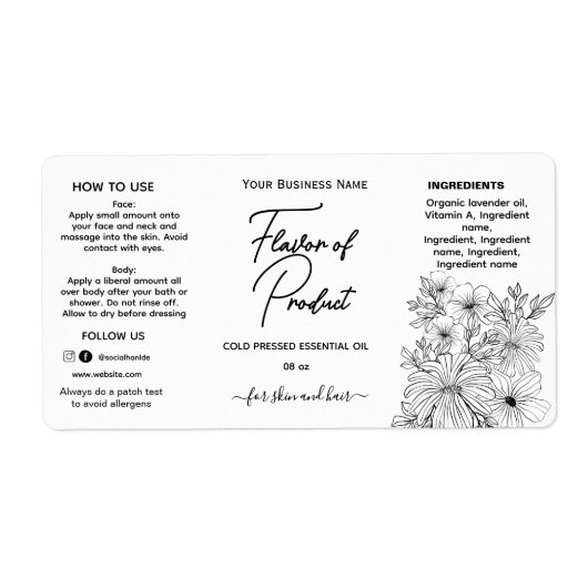 Floral Essential Oil Bottle Label (Voorkant)
