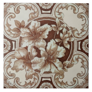 Floral esthetisch Victoriaans bruin beige crème Tegeltje