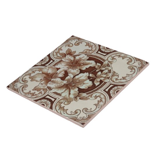 Floral esthetisch Victoriaans bruin beige crème Tegeltje (Zijkant)