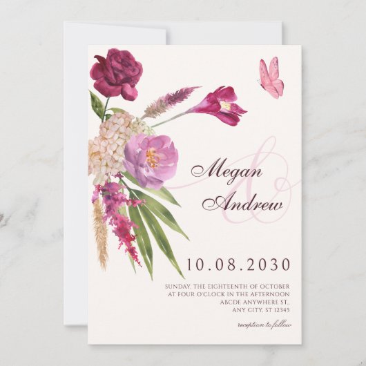 Floral esthetische bruiloft kaart (Voorkant)