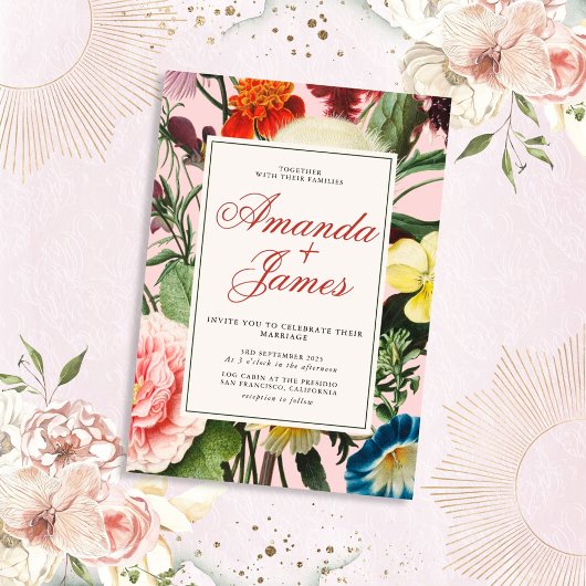 Floral esthetische bruiloft kaart