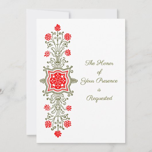Floral Etching in Red en Golds Wedding Invitation Kaart (Voorkant)