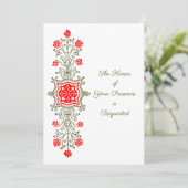 Floral Etching in Red en Golds Wedding Invitation Kaart (Staand voorkant)