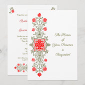 Floral Etching in Red en Golds Wedding Invitation Kaart (Voorkant / Achterkant)
