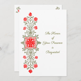 Floral Etching in Red en Golds Wedding Invitation Kaart