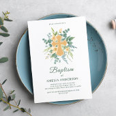 Floral Eucaliptus Gouden Kruis Doop Elegant Kaart