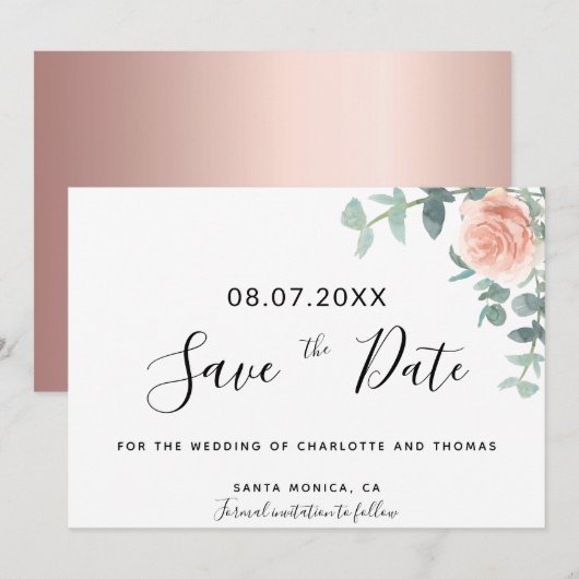 Floral Eucaluptus roos gold bruiloft behalve de da (Voorkant / Achterkant)