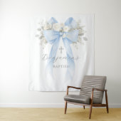  Floral Eucalyptus Blue Bow Baby Boy Baptism Wandkleed (In situ)