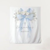  Floral Eucalyptus Blue Bow Baby Boy Baptism Wandkleed (Voorkant)