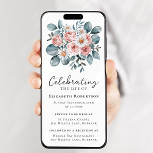 Floral Eucalyptus Boho Funeral Digital Eviet Kaart