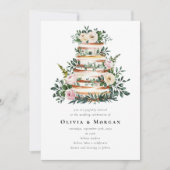 Floral Eucalyptus Cake QR Code Huwelijk Kaart (Voorkant)